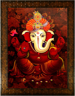 Indianara LORD GANESHA (2236) WITHOUT GLASS Digital Reprint 13 inch x 10.2 inch Painting(With Frame)