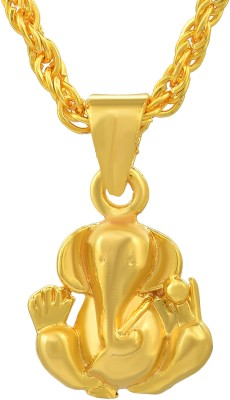 DULCI Gold Plated Brass Vighnaharta Lord Ganesha Locket Pendant Necklace Religious Jewelryf For Men Women Gold-plated Brass Pendant