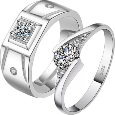 Kayal traders ADJUSTABLE COUPLE LOVE BAND RING SET Alloy Cubic Zirconia Silver Plated Ring Set