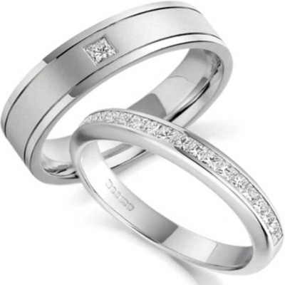 Kayal traders ADJUSTABLE COUPLE LOVE BAND RING SET Alloy Cubic Zirconia Silver Plated Ring Set
