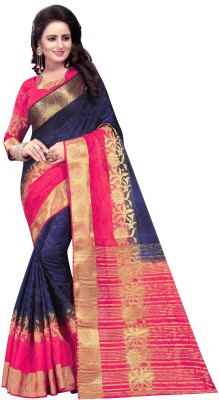 Saarah Self Design Kanjivaram Art Silk Saree(Dark Blue)