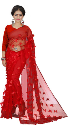 Fashion Day Embroidered Bollywood Net Saree(Red)