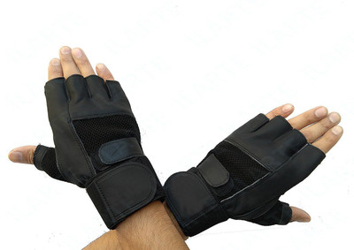 DreamPalace India GYM GLOVES, Gloves for gym, Leather Gym Gloves, Wrist Support, Workout Gloves Gym & Fitness Gloves(Black)