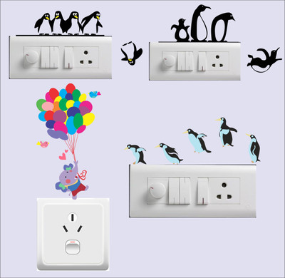 StickerYard 25.4 cm Funny Penguine Switch Stickers Self Adhesive Sticker(Pack of 4)