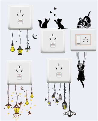 StickerYard 25.4 cm Cat Lights Lamp Switch Stickers Self Adhesive Sticker(Pack of 5)