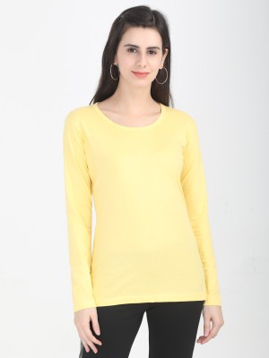 Fleximaa Solid Women Round Neck Yellow T-Shirt