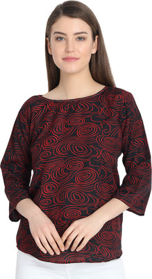 Trendey Tiska Casual Regular Sleeve Printed Women Maroon Top