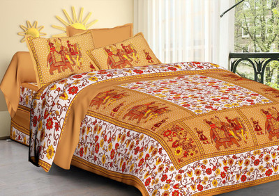 Dev innovation 120 TC Cotton Double Printed Flat Bedsheet(Pack of 1, Brown)