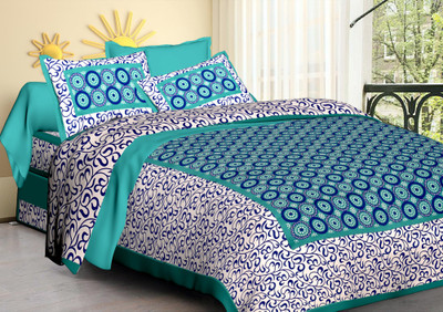 BEDBERRY 104 TC Cotton Double Printed Bedsheet(Pack of 1, Sky)