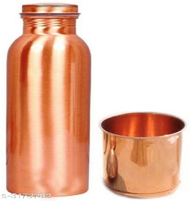 UNICOP Pure Copper Stylish 1 Bottle with 1 glass For Storage Water 1000 ml Bottle(Pack of 2, Brown, Copper)