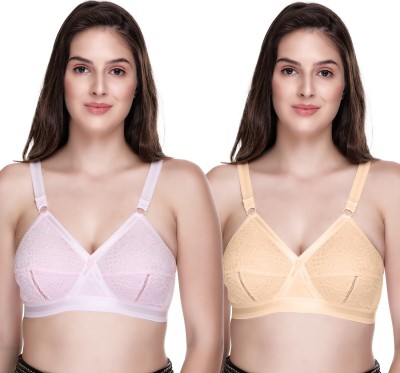 SONA Beauty Wear Women's Delicate Super Full Cup Non-Padded Wirefree Cotton Bra Women Minimizer Non Padded Bra(Pink, Beige)