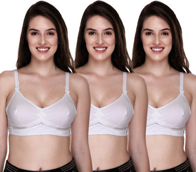 SONA Dynamic Cotton Elastic Straps Full Coverage Cotton Bra Pack of 3 Women Training/Beginners Non Padded Bra(White)