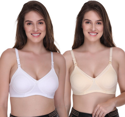 SONA Breast Feeding Maternity for Milk Feeding Elastic Straps for Nursing Women Maternity/Nursing Non Padded Bra(Beige, White)