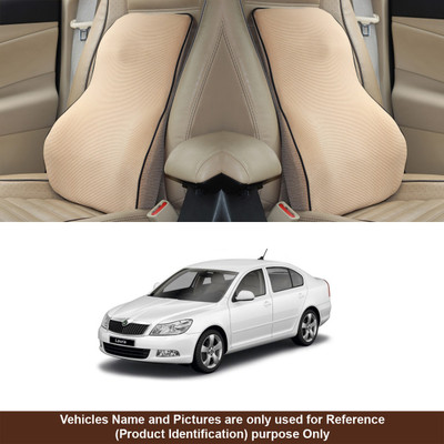 Oshotto Beige Fabric Car Pillow Cushion for Skoda(Rectangular, Pack of 1)