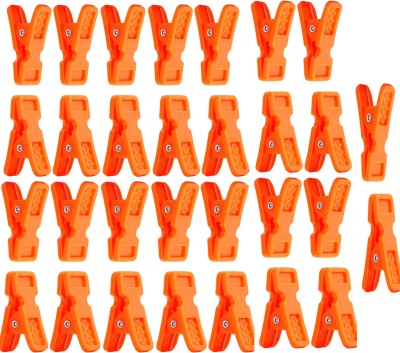 QWEEZER 30 Pcs Clothes Hanger Hanging Hooks Grip Clothes Clips Plastic Cloth Clips Medium Plastic Cloth Clip(Set of 30, Orange)