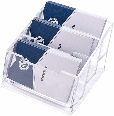 VR Creatives 3 Compartments Acrylic Business Card Holder, Plastic Business Card Stand Organizer for Office, Table Organizer 104(clear)