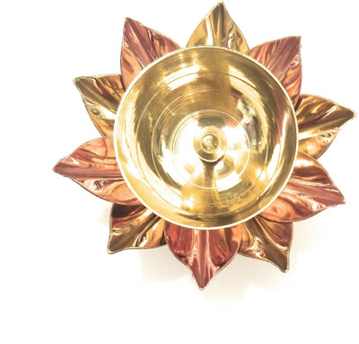 athizay Kamal diya of brass and copper 1 piece For Home Temple Decoration | Gifts | Pooja Item Showpiece Flower Petals Pattern Copper Table Diya(Height: 1.5 inch)