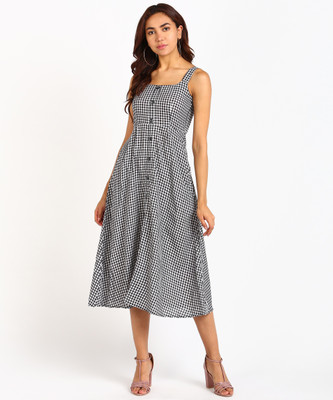 Tokyo Talkies Women A-line Multicolor Midi/Calf Length Dress