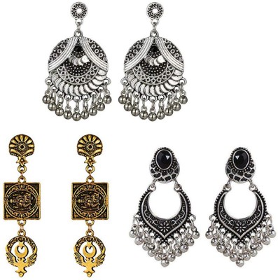 Divastri Oxidized Silver Combo 3 Pairs Unique Ganesha Design Traditional Chandbali Alloy Chandbali Earring