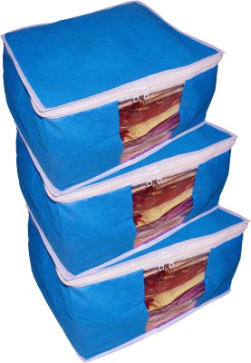 Ajabh High Quality Pack of 3 Non Woven 10inch Designer Height Saree Cover Gift Organizer bag vanity pouch Keep saree/Suit/Travelling Pouch(Blue)