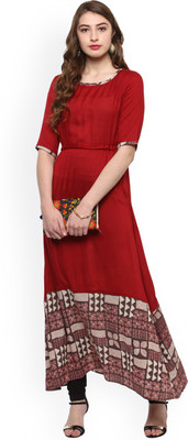Festive Addiction Women Printed A-line Kurta(Red)