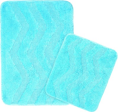 Saral Home Cotton Bathroom Mat(Blue, Medium, Pack of 2)