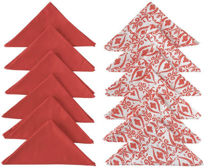Dekor World Cotton Coral Abstract Printed and Solid Napkin Set (Pack of 12) Coral Cloth Napkins(12 Sheets)