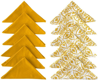 Dekor World Cotton Yellow Abstract Printed and Solid Napkin Set (Pack of 12) Yellow Cloth Napkins(12 Sheets)