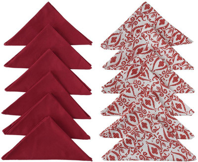 Dekor World Cotton Maroon Abstract Printed and Solid Napkin Set (Pack of 12) Maroon Cloth Napkins(12 Sheets)