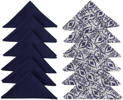 Dekor World Cotton Navy Blue Abstract Printed and Solid Napkin Set (Pack of 12) Dark Blue Cloth Napkins(12 Sheets)