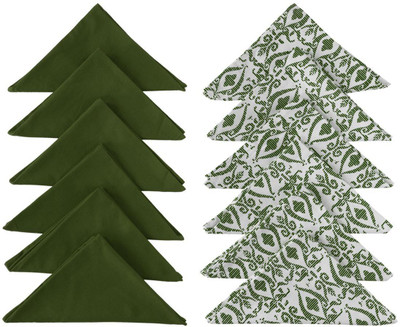 Dekor World Cotton Green Abstract Printed and Solid Napkin Set (Pack of 12) Green Cloth Napkins(12 Sheets)