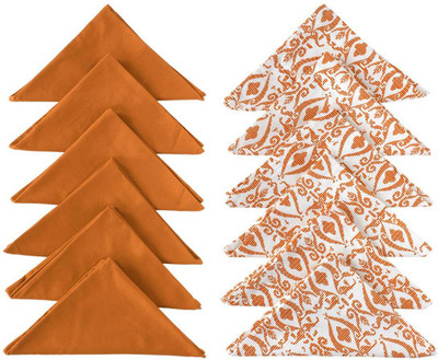 Dekor World Cotton Orange Abstract Printed and Solid Napkin Set (Pack of 12) Orange Cloth Napkins(12 Sheets)