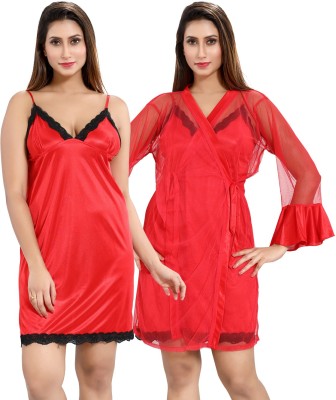 Be You Women Nighty with Robe(Red)