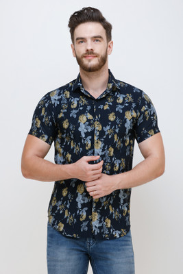 Colvyn Harris Men Floral Print Casual Dark Blue Shirt