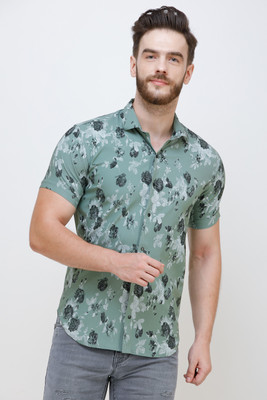 Colvyn Harris Men Floral Print Casual Light Green Shirt