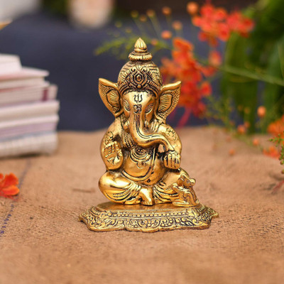 Collectible India Gold Plated Ganesha Idol Car Dashboard Statue Decorative Showpiece - 16.51 cm(Aluminium, Gold)
