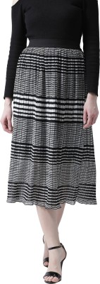 KASSUALLY Striped Women Pleated White, Black Skirt