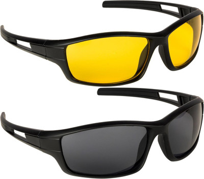 NuVew Sports Sunglasses(For Men & Women, Black, Yellow)
