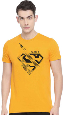 Tee town Graphic Print Men Round Neck Yellow T-Shirt