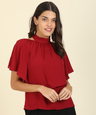 AND Casual Half Sleeve Solid Women Maroon Top