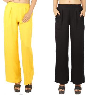 Neelo Kurti Regular Fit Women Black, Yellow Trousers