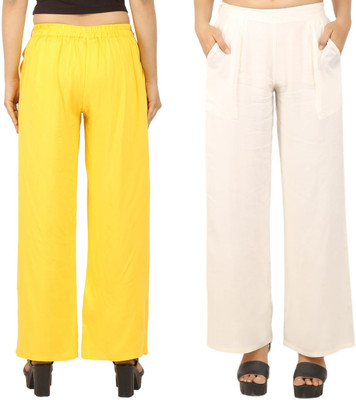 Neelo Kurti Regular Fit Women White, Yellow Trousers