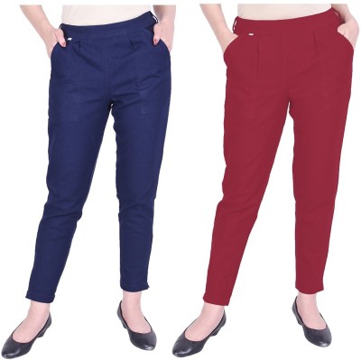 Neelo Kurti Slim Fit Women Dark Blue, Maroon Trousers