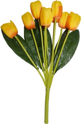 FOURWALLS Beautiful Decorative Artificial Tulip Flower Bunch for Home d�cor (40 cm Tall, 9 Heads, Yellow) Yellow Tulips Artificial Flower(15.5 inch, Pack of 1, Flower Bunch)