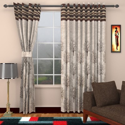 Homefab India 152.5 cm (5 ft) Jacquard Window Curtain (Pack Of 2)(Floral, Brown)