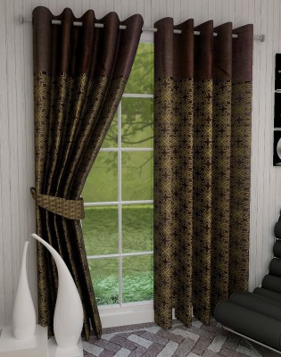 Dekor World 275 cm (9 ft) Polyester Semi Transparent Long Door Curtain (Pack Of 2)(Self Design, Brown)