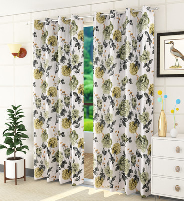 Homefab India 274.5 cm (9 ft) Long Door Polyester Room Darkening Curtain (Pack Of 2)(Green, Floral)