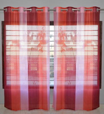 Homefab India 152.5 cm (5 ft) Polyester Transparent Window Curtain (Pack Of 2)(Striped, Maroon)