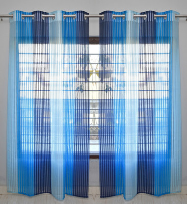 Homefab India 152.5 cm (5 ft) Window Polyester Transparent Curtain (Pack Of 2)(Blue, Striped)