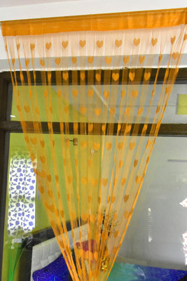 Homefab India 213.5 cm (7 ft) Door Polyester Semi Transparent Curtain (Pack Of 2)(Orange, Self Design)